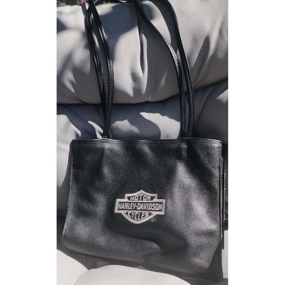 Harley-Davidson Black Logo Shoulder Bag w/ Silver Hardware vintage